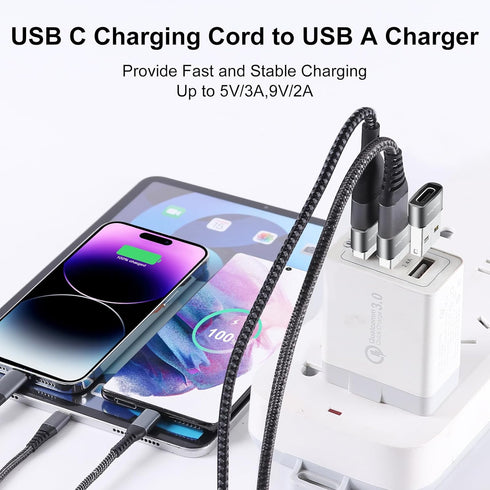 USB to USB C Adapter 10 Pack, USB A to USB C Converter for iPhone 15/14/13 Pro, iPad Air, AirPods, Black+Grey