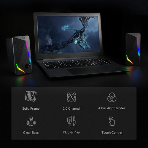 Redragon GS510 RGB Desktop Speakers, 2.0 Channel PC Speaker with 4 LED Backlight Modes, Enhanced Bass, USB Powered