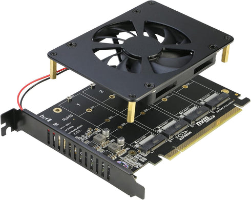 Quad NVMe PCIe Adapter, RIITOP 4 Ports M.2 NVMe SSD to PCI-e 4.0/3.0 x16 Card with Fan Support