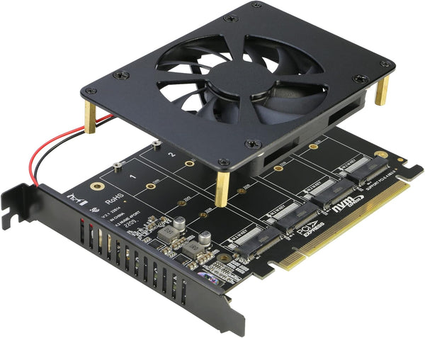 Quad NVMe PCIe Adapter, RIITOP 4 Ports M.2 NVMe SSD to PCI-e 4.0/3.0 x16 Card with Fan Support