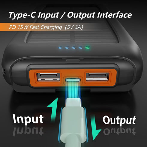 49800mAh 2 15W Solar Charger Power Bank Portable Solar Phone Charger with USB-A and Type-C Interface, Fast Charging