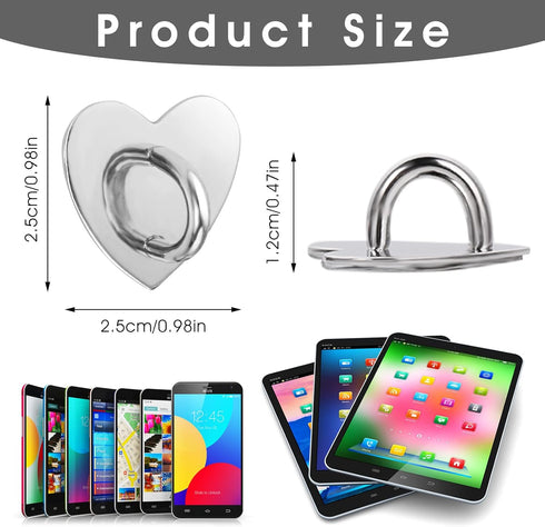 12 Pieces Phone Charm Hook, Cell Phone Finger Ring Phone Keychain Ring Adhesive Metal Phone Finger Grip Loop Stand Heart Holder for DIY Phone Case Pad Tablet Supplies