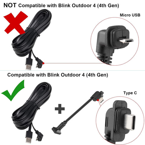Uogw 2 Pack Extension Cable for Blink Outdoor 4(4th Gen), Weatherproof L-Shaped Flat Power Extension Cord