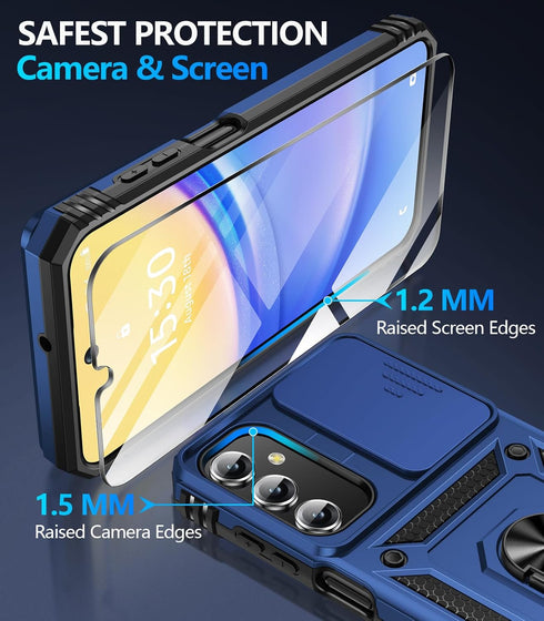 BaHaHoues Samsung Galaxy A15 5G Case - with Screen Protector & Slide Camera Lens Cover - Blue