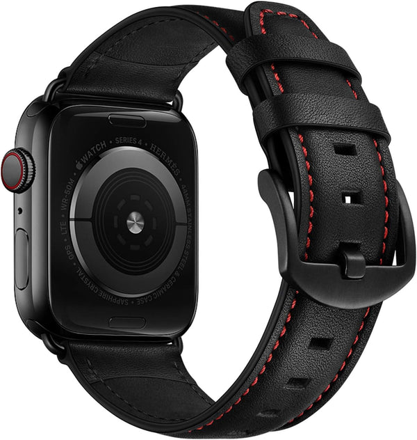 Leather Band for Apple Watch 10 46mm Ultra2 49mm 45mm 44mm 42mm - Vintage Black Strap for iWatch