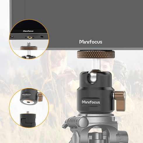 MINIFOCUS 1/4" 360 125 11Ib Mini Ball Head, Metal Tripod Ballhead w Threaded Hole, Swivel Tilt Tripod Mount Adapter
