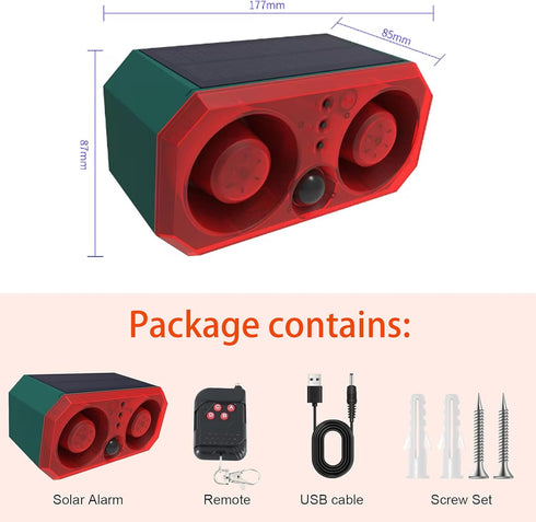 Solar Outdoor Motion Sensor Alarm, Motion Detector Alarm with 129dB Loud Noise Maker, USB for Home Security