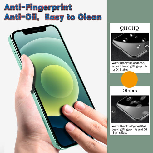 QHOHQ iPhone 12 Screen Protector 3 Pack, Ultra HD, 9H Hardness, Scratch Resistant, with 2 Tempered Glass Lens