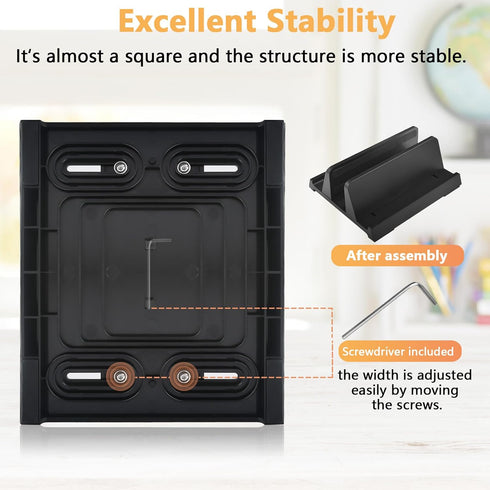 Vertical Laptop Stand Holder, ABS Organizer with Adjustable Dock for PC up to 17.3 inches, MacBook, Phone, Black