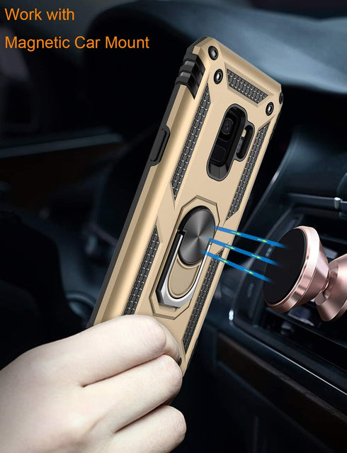 LUMARKE Galaxy S9 Case, Military Grade Protective Phone Cover, Pass 16ft Drop Test with Magnetic Ring Kickstand (Gold)