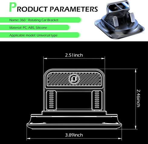 CyperFair 360-degree Dashboard Mobile Phone Holder, Rotation Anti-slip Double-layer Shock-absorbing Pad for Stable