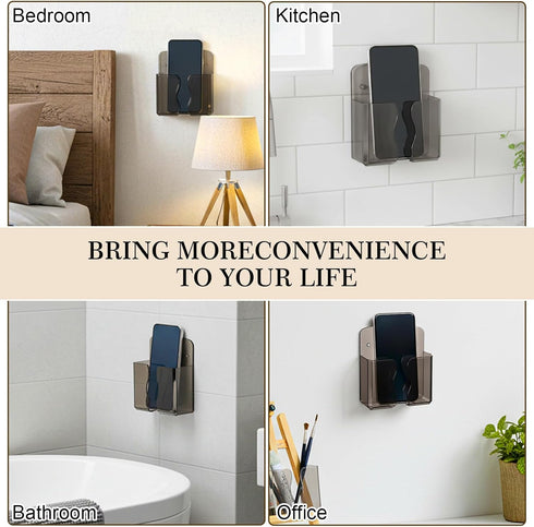 Eldraqth 2 Pcs Wall Mount Phone Holder, Phone Stand with Self Adhesive, Clear Smartphone Stands with Charging Hole