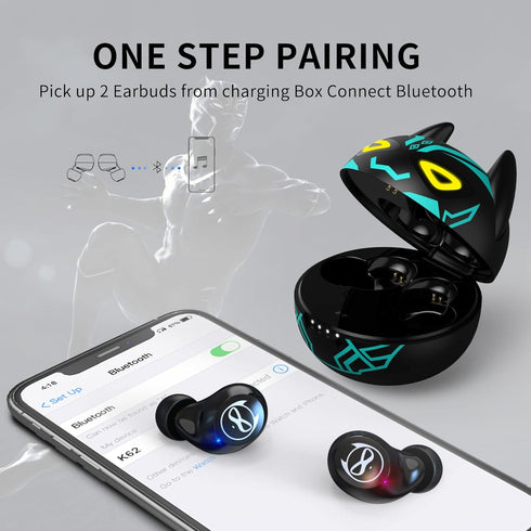 Kids Wireless Earbuds, Bluetooth 5.3 Noise Reduction Headset for Small Ears with Touch Control