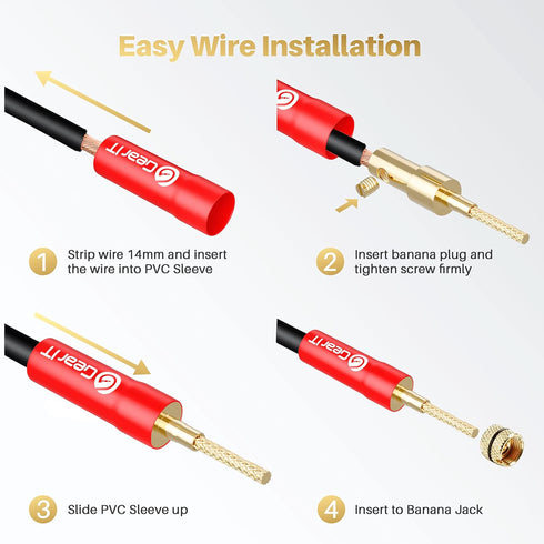 GEARit Flex Pin Banana Plugs - Speaker Wire Connector Pin Plug Type (6 Pairs, 12 Pieces), 24K Gold Plated Insulated for