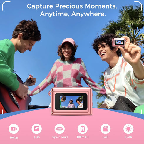 HOTU Y2K 2MP 1080P 32GB Mini Keychain Digital Camera, Pocket-Size Mini Camera, Small Camera with Card, Video Recorder