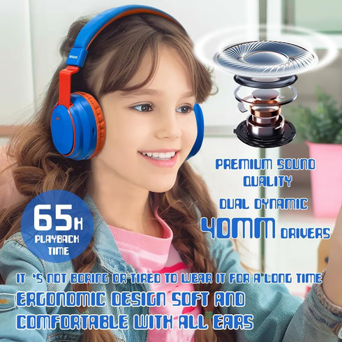Kids Bluetooth Headphones 5.3, Wireless 60H Play Time, Volume Limited 85/110dB Over Ear Foldable Headset for Travel