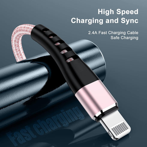 Essri for Phone Charger Cord 10 FT 3Pack, USB to Lightning Cable 10 Feet, Long Charging Cable for iPhone 14/13/12 - Pink