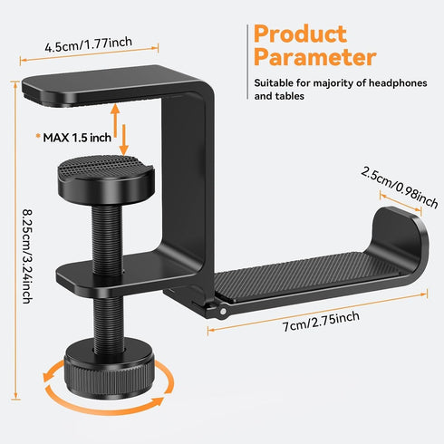 Headphone Hanger Holder Stand - Under Desk Hook with Foldable Space-Saving Aluminum Stand for Gaming PC Accessories