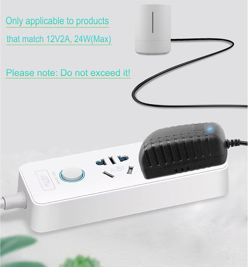 12V 2A AC Adapter, 100-240V AC to DC 50-60Hz, 12 Volt 2 Amps 24W Power Supply Converter for LED Light Security CCTV