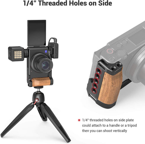 SMALLRIG L-Shape Bracket with Wooden Grip and Cold Shoe for Sony ZV1 Digital Camera - 2936