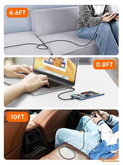 CableCreation 0.8FT Short USB C to USB C Cable 60W, Double-Braided, Compatible with iPhone 15, Galaxy S23, MacBook.