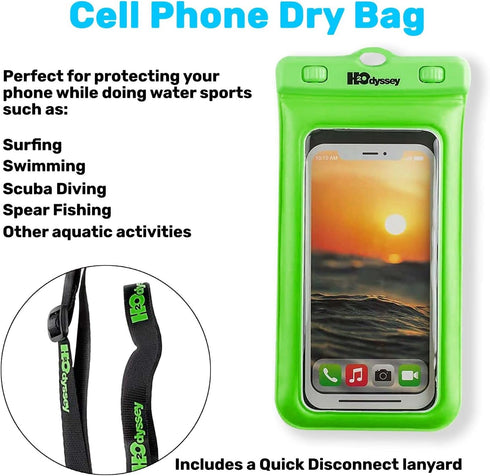 Waterproof Phone Case with Lanyard, Excellent Protection Floats in Water, Green