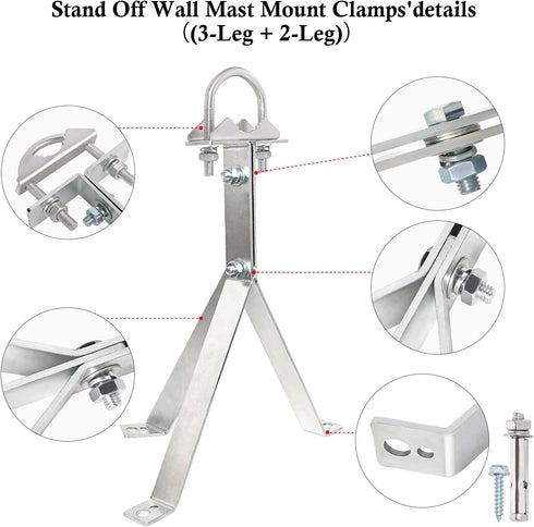 XRDS-RF Antenna Wall Mount 12 Inch Heavy-Duty Stand Off Bracket, Windproof Antenna Mounting (2-Leg + 3-Leg)