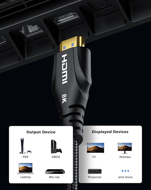 25FT 4K 120hz,8K 60hz,48Gbps 2.3,eARC Cratree HDMI Cable Long - High-Speed HDMI Braided Cord,HDCP - Compatible