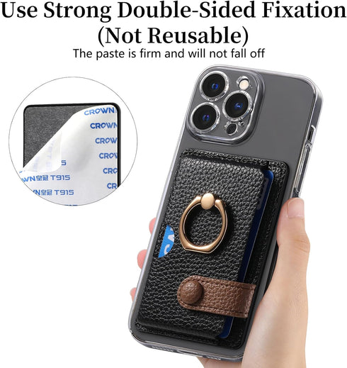 Wallet Stick on Phone Case, Credit Card Holder with Ring for Back of Phone Cases, Compatible with iPhone, Samsung Galaxy