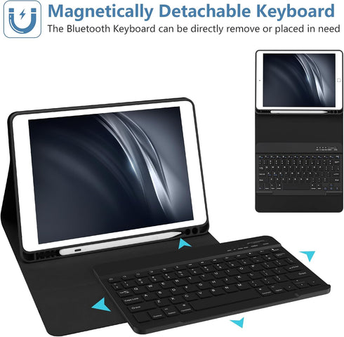 Keyboard Case for iPad 10.2" 9th Generation, Wireless Bluetooth Keyboard for iPad Air 3/iPad Pro 10.5" with Pencil