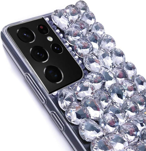 Bonitec Compatible with Galaxy S21 Ultra Case, 3D Glitter Sparkle Bling Luxury Shiny Crystal Rhinestone Cover