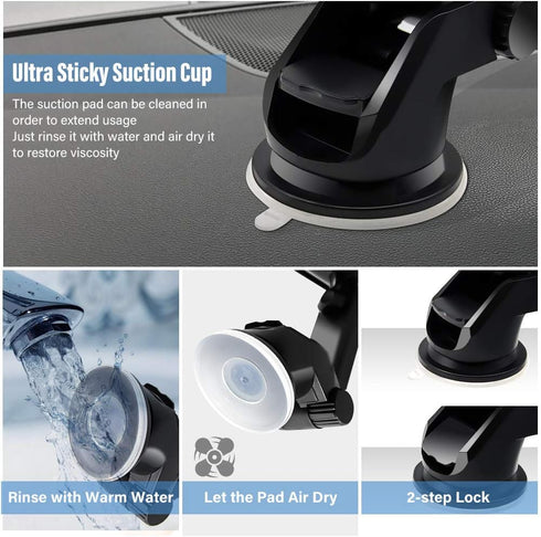 Car Phone Mount, Dashboard & Windshield Cell Phone Holder Stand with One-Touch Design, 360° Rotation for All Smartphones