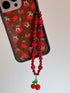 Drawwind Phone Charm Strap, Handmade Beaded Phone Lanyard Wrist Strap for Women Girls (Sweet Cherries)