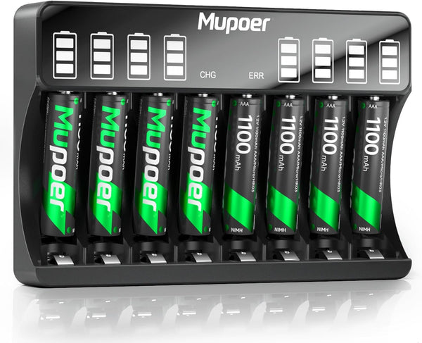 Mupoer Rechargeable AAA Batteries with Charger,8 Pack High Capacity Ni-MH AAA Rechargeable Battery