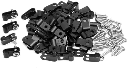 60pcs 1/4 Inch Nylon Cable Clamps, R-Type Wire Cable Clips with M4 Screws for Wire Management (Black)