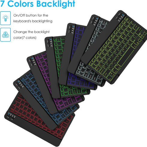 LAMA 7 Colors Backlit Bluetooth Keyboard and Mouse, Ultra-Slim Wireless for iPad, iOS, Windows & Android