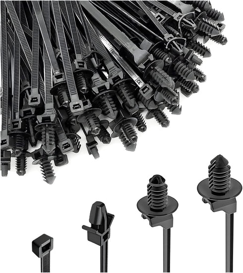 120PCS Nylon Self Locking Cable Zip Tie, Car Push Mount Fastener Clips Wraps for Indoor Outdoor, Compatible