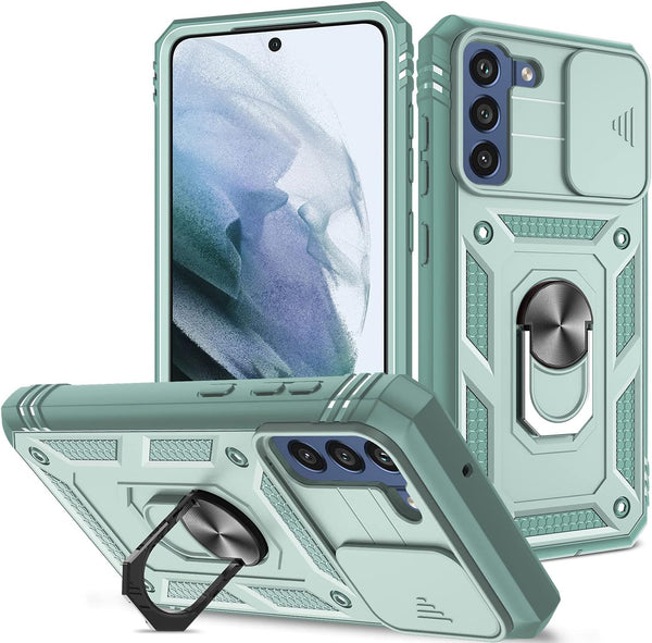 Military Grade Drop Shock Protection Case for Samsung Galaxy S21 FE 5G, Built-in 360° Rotate Ring Stand