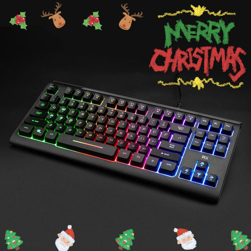 Rii Gaming Keyboard,87-Keys RGB Backlit Compact Keyboard,Silent Computer Keyboard,USB Wired Keyboard for Laptop,PC,Windows,Mac by Rii