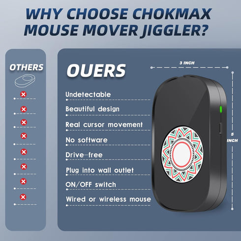 Mouse Jiggler, Undetectable Mouse Mover with Drive Free USB Port, Simulates Automatic Random Movement to Keep PC Awake