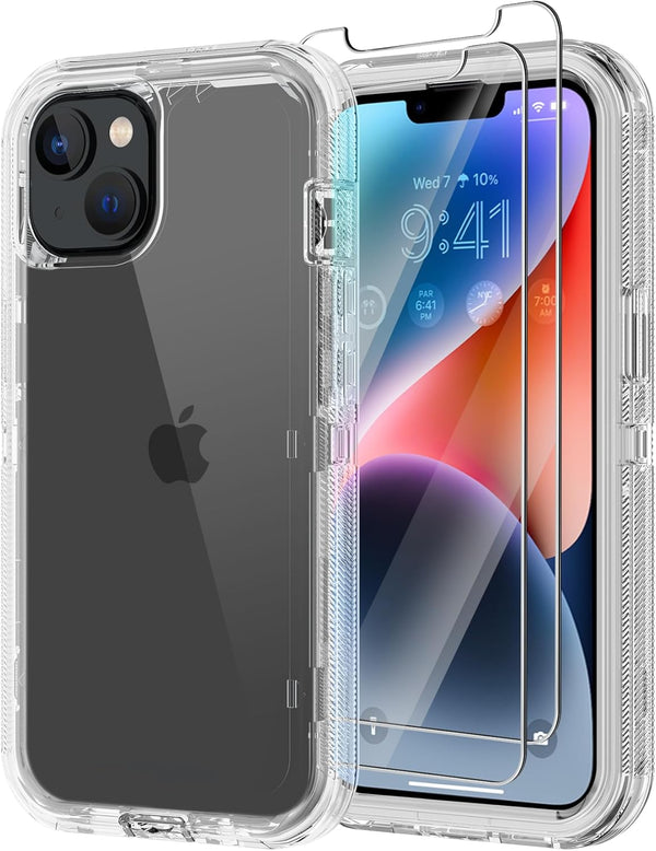 Annymall Clear Case for iPhone 14 Plus, 6.7", Military Grade Shockproof, Anti-Fall, Not Yellowing + 2 Screen Protectors.