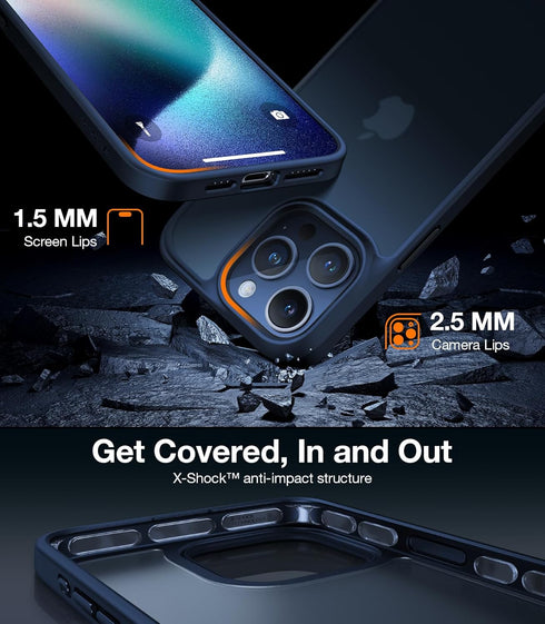 TORRAS iPhone 15 Pro Max Case - Navy Blue Titanium, Slim Shockproof, 12FT Military Grade, Translucent Matte Hard Back.