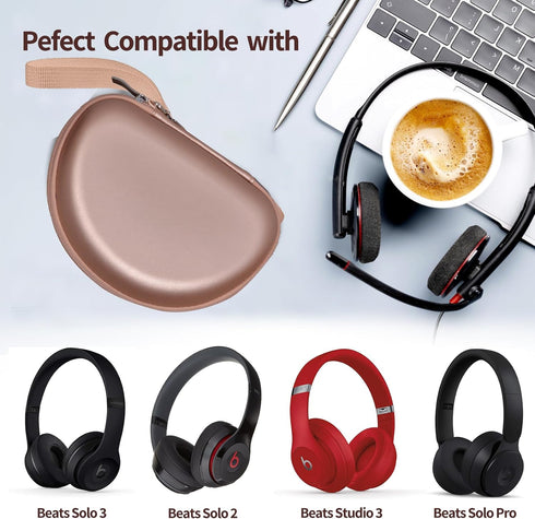 Hard Shell Travel Case Compatible with Beats Studio Pro/Beats Studio3/ Beats Solo 3 2 Bluetooth On-Ear Headphones (Gold)
