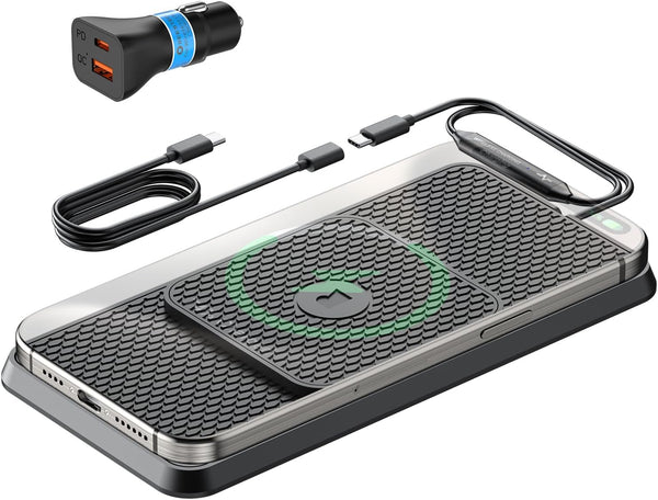 REESTECQI Wireless Car Charging Pad, 15W Fast Wireless Car Charger Pad Non Slip