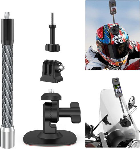 Flexible Adhesive Helmet Mount for insta360, Motorcycle Windscreen Camera Mount with Carbon Fiber Extension Rod