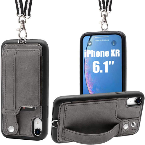 TOOVREN Wallet Case for Women Men with Leather Card Holder, Case for iPhone XR 6.1" (Gray)