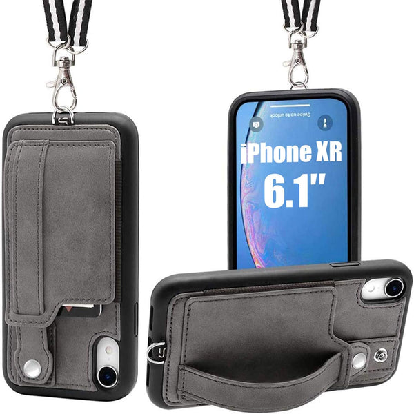 TOOVREN Wallet Case for Women Men with Leather Card Holder, Case for iPhone XR 6.1" (Gray)