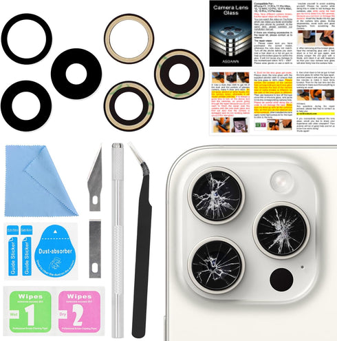 ASDAWN Back Camera Lens Glass Replacement for iPhone 15 Pro, 6.1 Inches, Pre-Installed Adhesive with Installation Manual