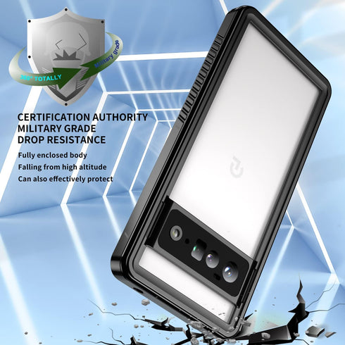 Pixel 6 Pro Waterproof Case, IP68 Certified with Built-in Screen Protector, Full Body Shockproof Rugged Clear Case
