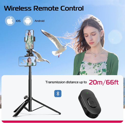 ULANZI MT-70 63" 2 360 Extendable Tripod, Selfie Stick Vlog Tripod Stand with Phone Clips as Teleprompter, Rotate